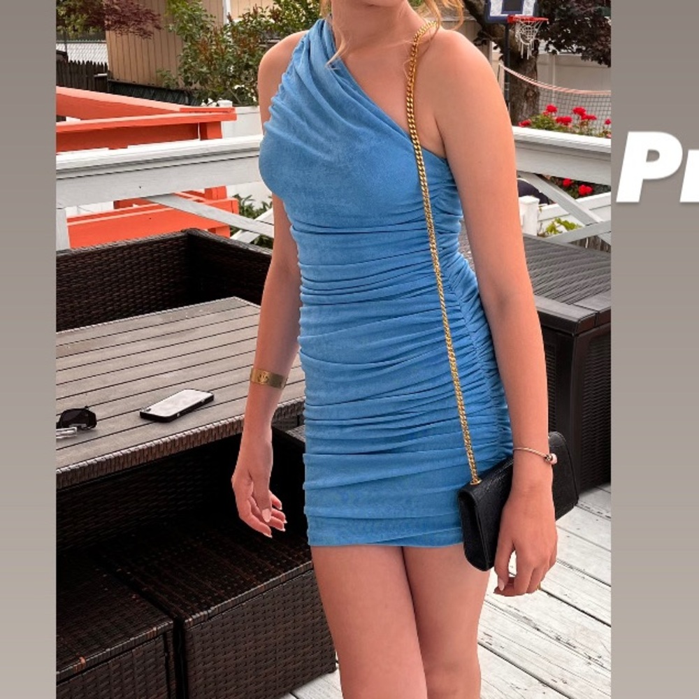 Ruched one shoulder mini dress